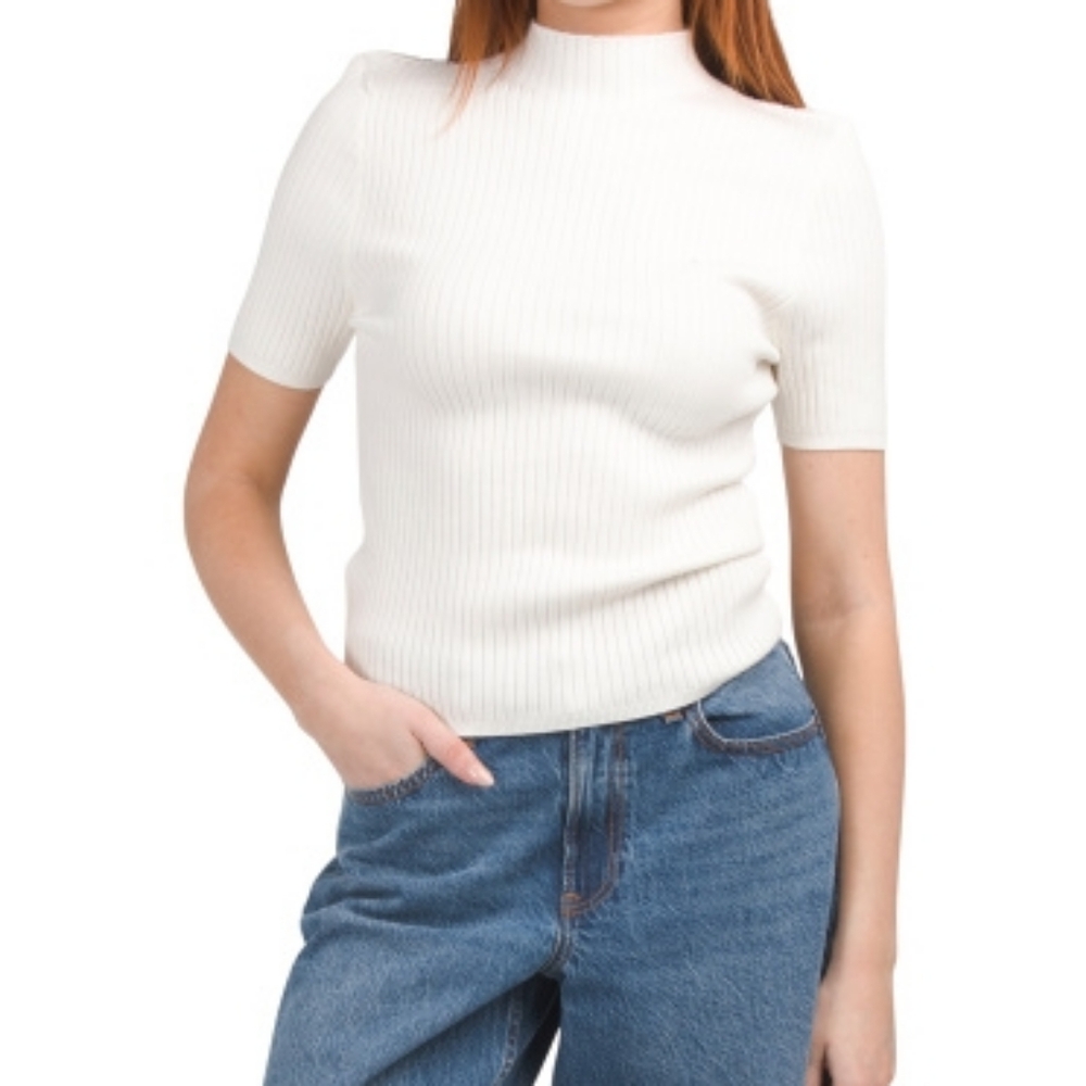 NWT - Bagatelle Collection Ribbed Knit Mock Neck Cream Top - Size XL